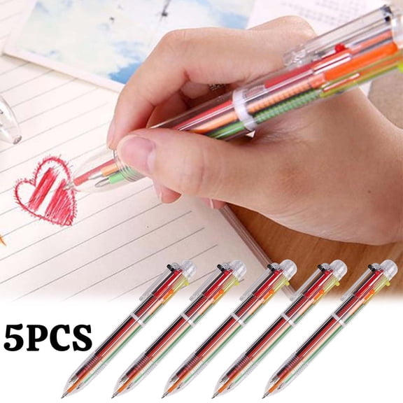 Wooowa 5 Piece Transparent 6 Color Ballpoint Pens, Multicolor Writing Tools