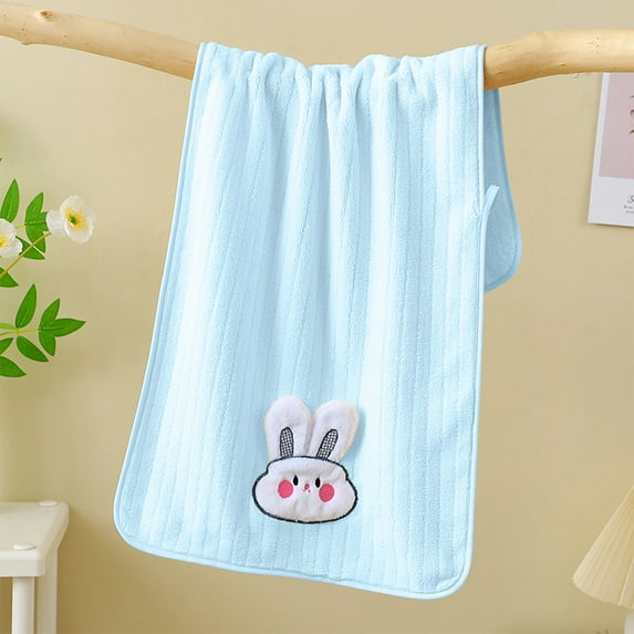 Wooowa Bunny Pattern Coral Fleece Soft Absorbent Towel, for Men Women Face Washing Bathing and Hair Drying