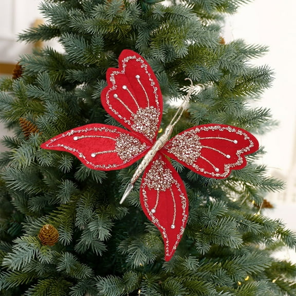Wooowa Christmas Faux Butterfly Ornaments, 2.36Inch Festive Decor for Xmas Trees, Wreaths, Window Sills & Holiday Shelves