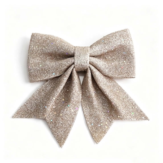 Wooowa Christmas Glitter Fabric Bows Pre Tied Sparkly Bow Ornaments 6.69x7.09 Inch for Tree Wreath Garland and Holiday Gift Box Home Decoration