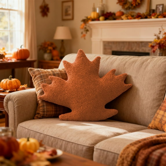 Wooowa Christmas Maple Leaf Pillows, Festive Sofa Decorative Cushions, Soft Lumbar Supports for Living Room and Bedroom