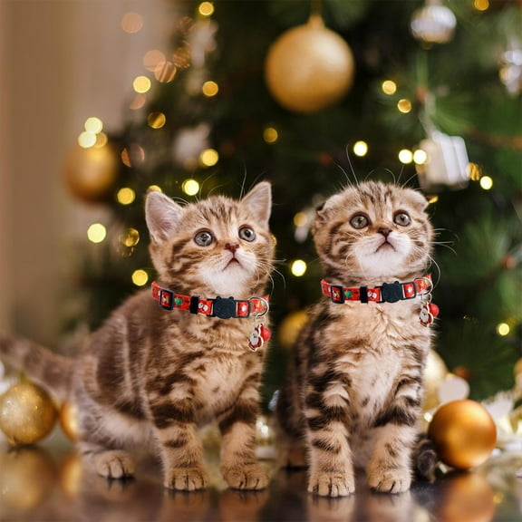 Wooowa Christmas Pet Collars with Bells, Festive Cat Collars, Cute Holiday Accessories for Feline Friends