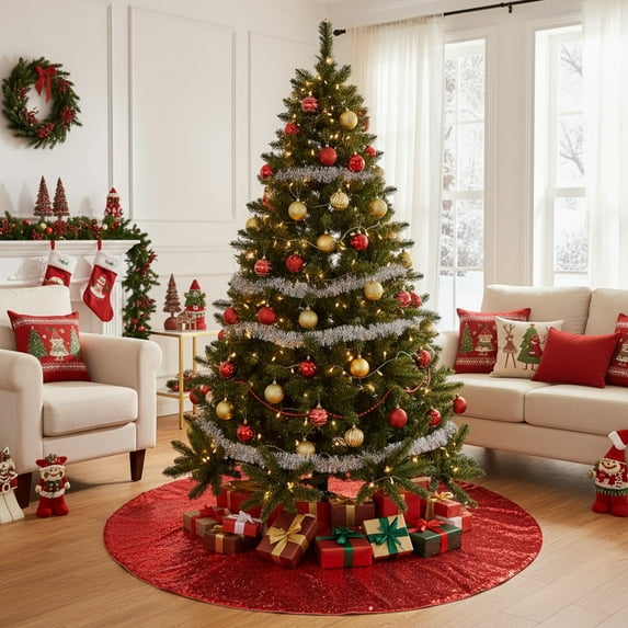 Wooowa Christmas Sequin Tree Skirts, 21.26Inch Sparkling Round Decor for Xmas Tree Bases, Living Rooms & Holiday Parties