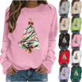 thumbnail image 1 of Wooowa Christmas Tree with Bow Print Long Sleeve Sweatshirt Top Round Neck Casual Soft Breathable for Holiday Home Party Daily Wear, 1 of 6