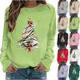 thumbnail image 1 of Wooowa Christmas Tree with Bow Print Long Sleeve Sweatshirt Top Round Neck Casual Soft Breathable for Holiday Home Party Daily Wear, 1 of 7