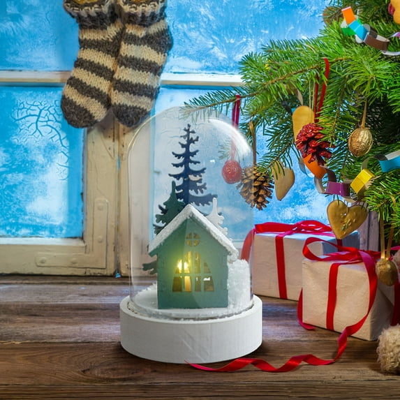 Wooowa Christmas Wooden Glass Santa Reindeer Night Light, Snow Scene Tabletop Figurine, Festive LED Decor for Holiday Home Desktop