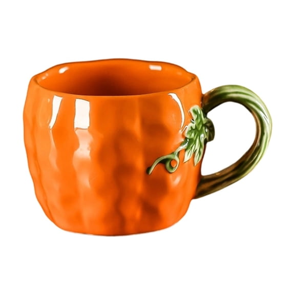 Wooowa Decorative Ceramic Pumpkin Mug 4.9 Inch Orange Handmade Coffee Cup for Thanksgiving Holiday Gift Use