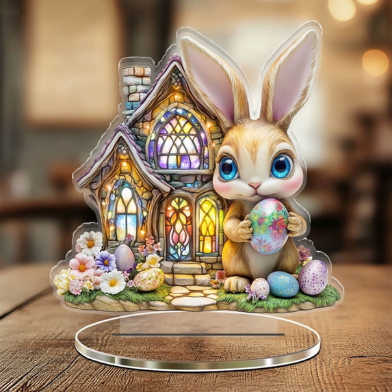 Wooowa Easter 2D Visual Table Decor Craft Ornament Home Living Room Bedroom Tabletop Spring Holiday Festival Decoration Accent
