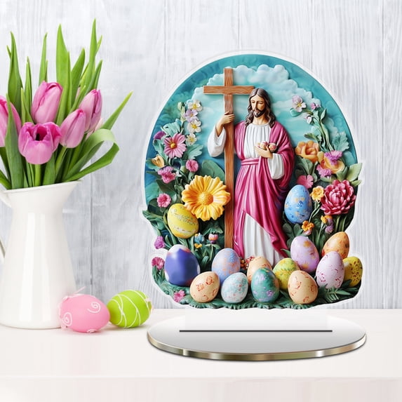 Wooowa Easter 2D Visual Tabletop Ornament, 2mm Thick Festive Printed Decor, Lightweight Flat Table Decoration, Living Room Bedroom Desktop Accent, Easter Home Indoor Holiday And Festive Decoration