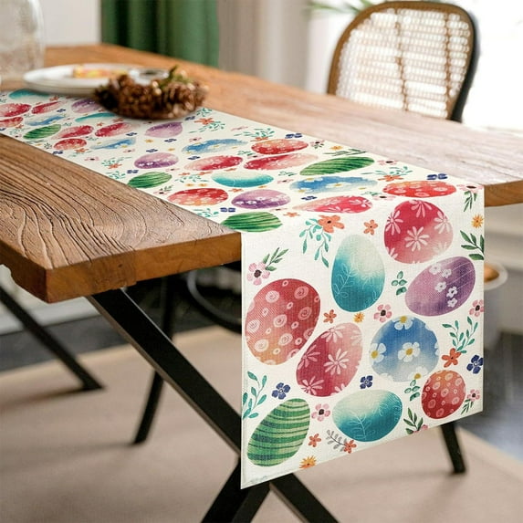 Wooowa Easter Animal Radish Egg Theme Tablecloth, Linen Printed Table Runner Set, Multi Size Dining Decor, Spring Festival Accessory for Home Restaurant and Festive Table Setting