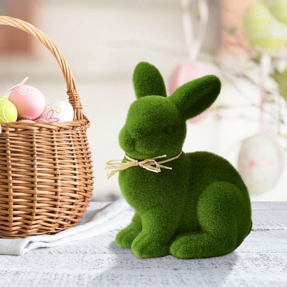 Wooowa Easter Artificial Short Moss Bunny, Indoor Spring Decoration, Home and Tabletop Ornament