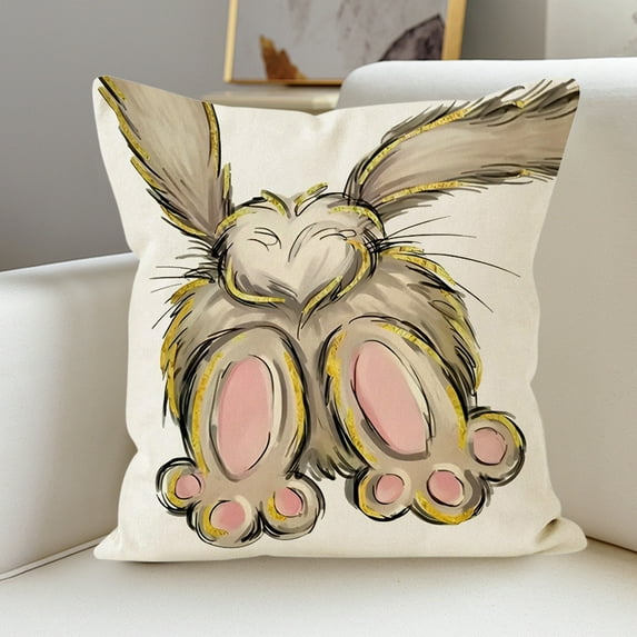Wooowa Easter Bunny Carrot Border Throw Pillow Cover, for Living Room Bedroom Sofa and Holiday Cushion Decor