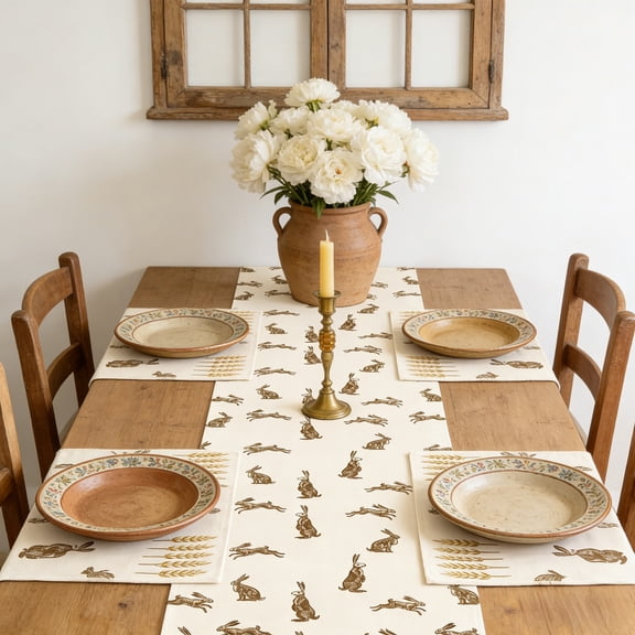 Wooowa Easter Bunny Egg Floral Table Runner, Themed Printed Table Linen, Durable Festive Table Mat, Holiday Party Dining Table Decor, Easter Home Party Table Setting Decoration