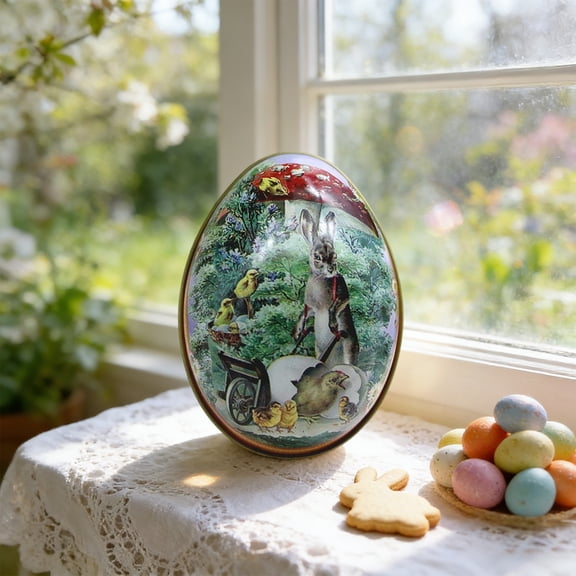 Wooowa Easter Bunny Metal Tin Egg Box, Egg Shaped Jewelry Candy Storage, Durable Tin Decorative Box, Desktop Vanity Home Decor, Easter Holiday Storage And Festive Decoration