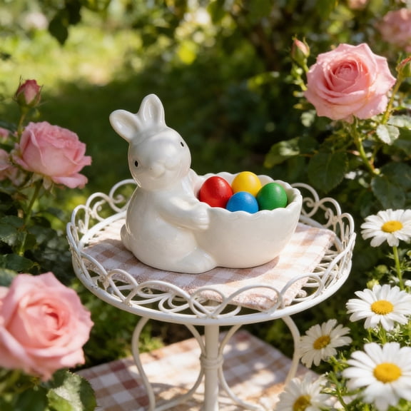 Wooowa Easter Ceramic Animal Design Egg Cup Set, Tabletop Egg Holder for Home Dining, Kitchen Accessory for Daily Use, Spring Festival Decor for Breakfast Table and Holiday Scene