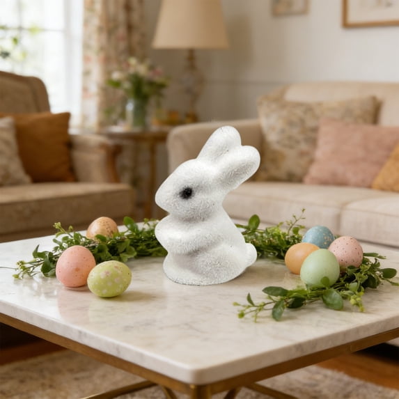 Wooowa Easter Colorful Flocked Bunny Figurine Soft Vibrant Surface Small Compact Craft Easter Wreath Flower Branch Party Accessory