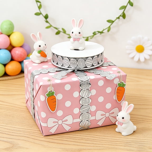 Wooowa Easter Egg Ribbon Gift Wrap, 10 Yards Woven Decorative Ribbon, Festive Baking Packaging Ribbon, Cake Box Flower Bouquet Decor, Craft And Party Accent, Easter Birthday And Holiday Decoration