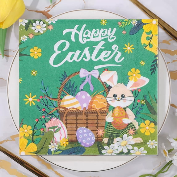 Wooowa Easter Bunny Printed Paper Napkins, Animal Themed Disposable Towels, Festive Party Restaurant Napkins, Dining Table Party Decor, Easter Holiday Party And Restaurant Decoration
