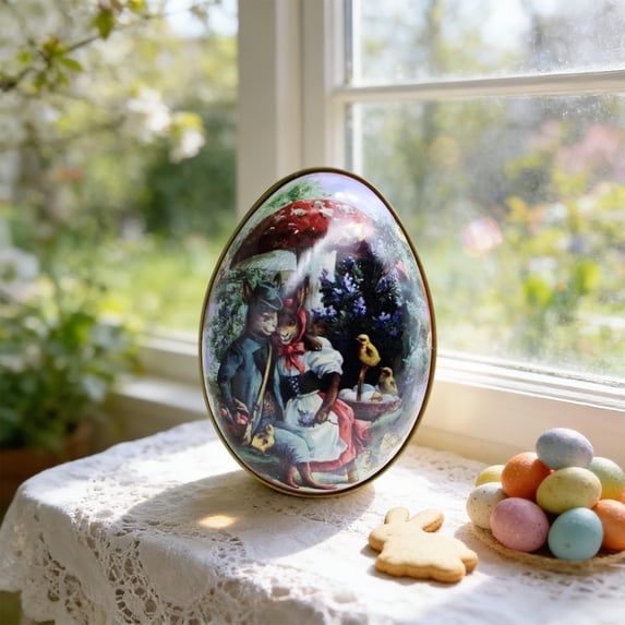Wooowa Easter Festival Egg Shaped Metal Tin Storage Box, for Jewelry Candy Organizer and Holiday Home Decoration