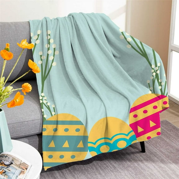 Wooowa Easter Festival Flannel Digital Print Egg Blanket, for Sofa Nap Air Conditioning Festival Use