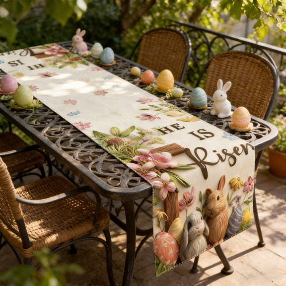 Wooowa Easter Festive Linen Table Flag, Printed Table Runner Decor, Durable Fabric Table Linen, Home Restaurant Kitchen Foyer Decor, Easter Holiday Party And Table Setting Decoration