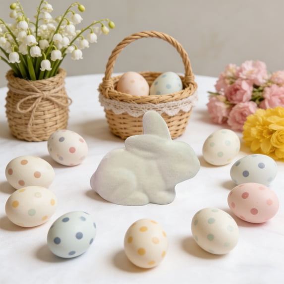 Wooowa Easter Flocked Bunny Ornaments, Soft Fuzzy Festive Decor Accents, Wreath Floral Branch DIY Accessory, Tabletop Party Home Decor, Easter Party And DIY Decoration