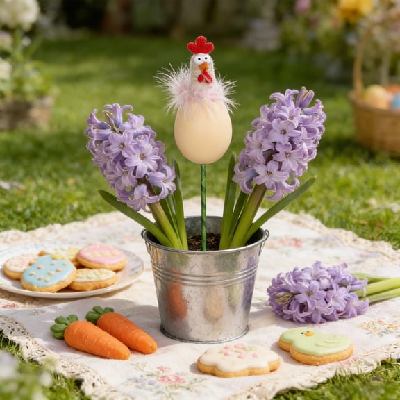 Wooowa Easter Fuzzy Yellow Chick Figurine Egg Shell Pick Design Craft Farm Theme Party Spring Home Decoration Accent