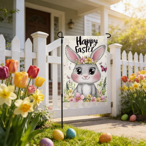 Wooowa Easter Garden Flag Outdoor Decoration with Easter Themed Patterns, for Front Yards Porches and Family Holiday Celebrations