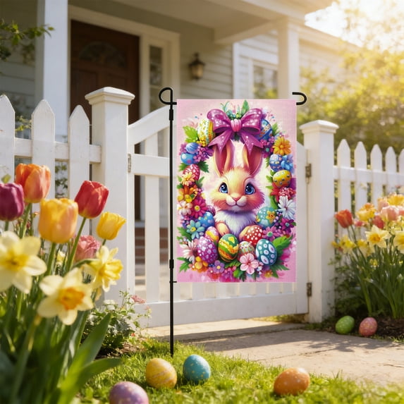 Wooowa Easter Garden Flag Outdoor Decoration with Easter Themed Patterns, for Front Yards Porches and Family Holiday Celebrations