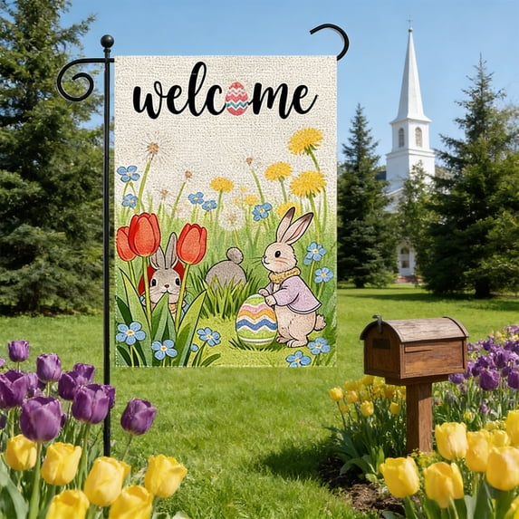 Wooowa Easter Happy Easter Double-Sided Garden Flag 18x12 Inches Waterproof Weather-Resistant Double-Stitched Yard Decoration For Easter Outdoor Use