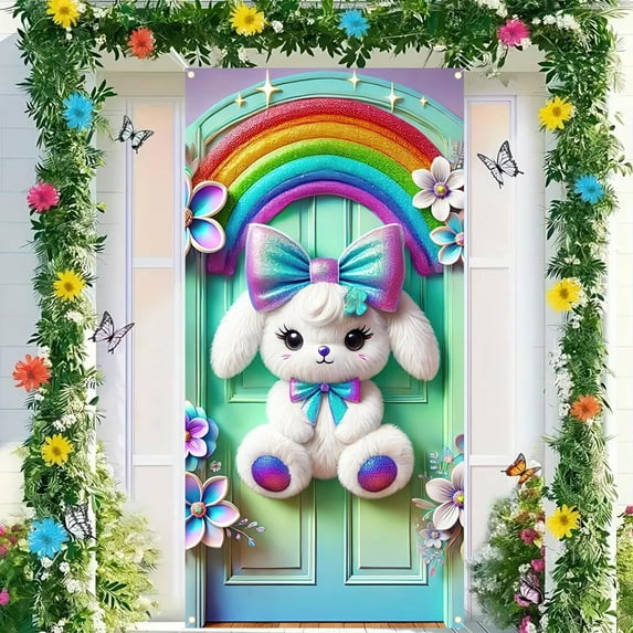Wooowa Easter Party Themed 180x90cm Large Door Curtain Lightweight Fabric Craft Garden Wall Easter Holiday Background Decoration Supply