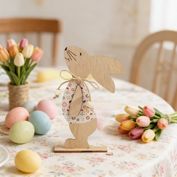 Wooowa Easter Scandinavian Wooden Bunny, Ins European Style Wood Ornament, Festive Easter Home Desktop & Craft Decor