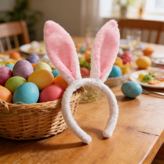 Wooowa Easter Soft Fleece Bunny Ear Headband Comfort Fit Hair Accessory Easter Party Dress Up Festive Decoration