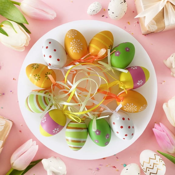 Wooowa Easter Speckled Egg Set, 12Pcs Painted Decorative Eggs, Festive Party Basket Fillers, Table Setting Accent Decor, Easter Holiday Party And Egg Hunt Decoration