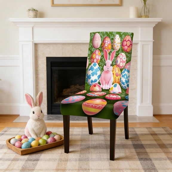 Wooowa Easter Stool Seat Cover with Egg Pattern, Elastic Furniture Protector for Dining Room, Holiday Decorative Slipcover for Home Restaurant and Seasonal Gathering Setup