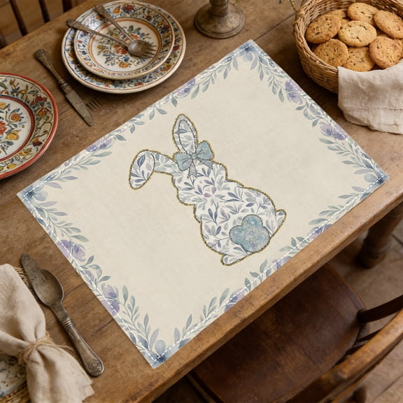 Wooowa Easter Watercolor Placemat, Flower Checkered Bunny Egg Mat, Durable Non Slip Table Mat, Home Kitchen Dining Table Decor, Easter Holiday Table Setting And Party Decoration