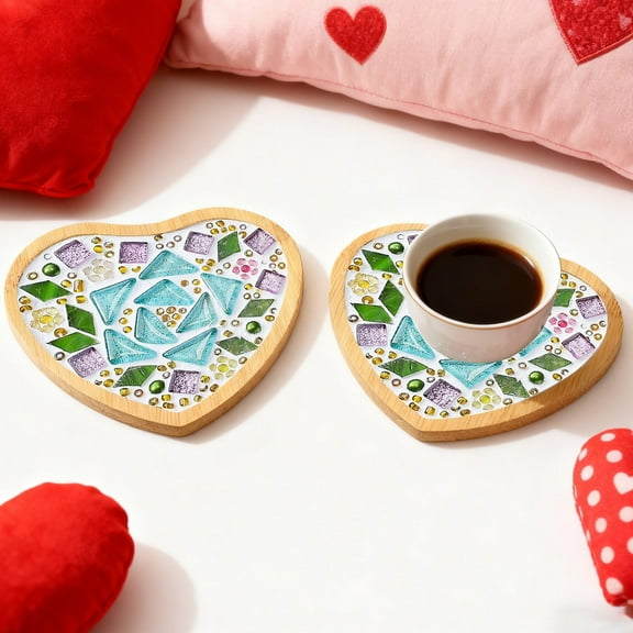 Wooowa Glass Mosaic Tiles for Crafts,Mixed Color Mosaic Kits with Wooden Coaster for Adults,Mosaic Crafts Materials Package for Coaster Handmade Home Decor Gifts