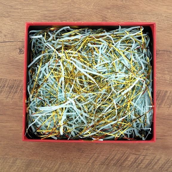 Wooowa Gold Threaded Paper Shreds, Mixed Raffia Gift Box Filler, Glitter Gold Confetti Shreds, Wrapping Bedding Party Decor, Easter Wedding Holiday Gifting Decoration