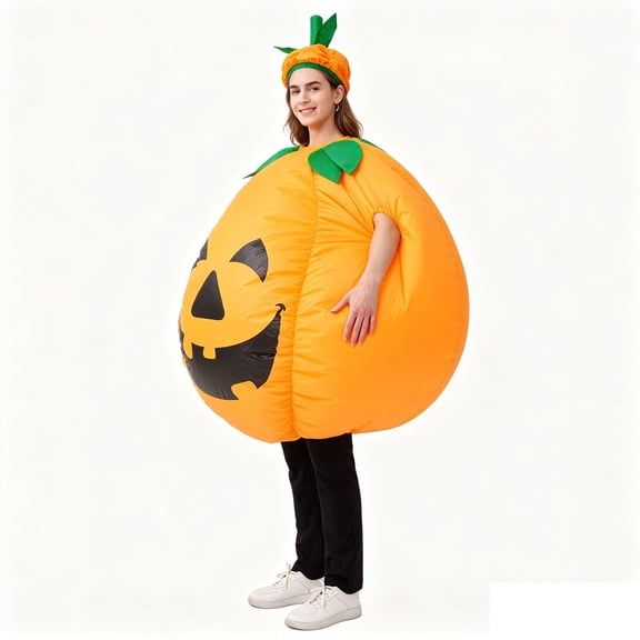 Wooowa Halloween Pumpkin Inflatable Costume Polyester with Fan for Party Pranks Halloween Character Dress Up