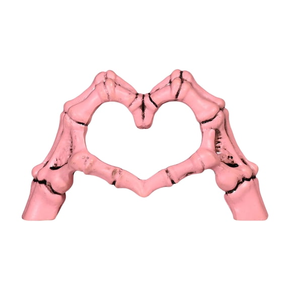 Wooowa Halloween Resin Skeleton Heart Hands Ornament 4.7x4.7 Inch for Shelf Mantel Tabletop Spooky Decor