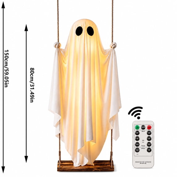 Wooowa Halloween Solar Swinging Ghost Light Fabric Hanging 53x13 Inch for Tree Porch Yard Decoration
