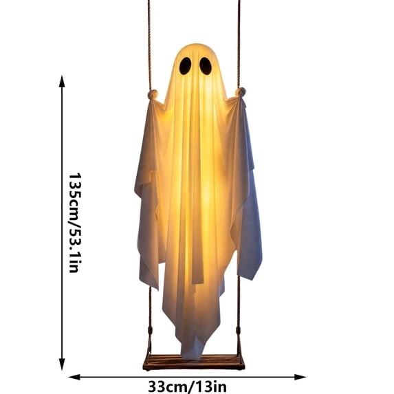 Wooowa Halloween Solar Swinging Ghost Light Fabric Hanging 53x13 Inch for Tree Porch Yard Decoration