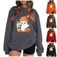 thumbnail image 1 of Wooowa Halloween Spooky Season Sweatshirt for Women Ghost Sweatshirts Fall Round Neck Long Sleeve Oversized Pullover Top, 1 of 4