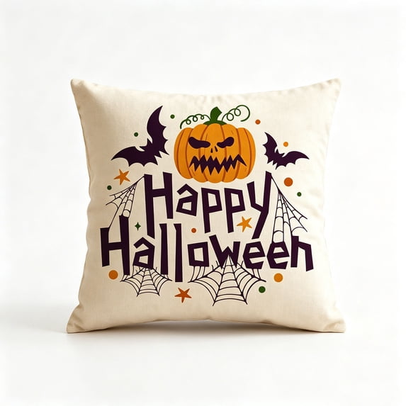 Wooowa Halloween Throw Pillow Cover Set of 4 18x18 Inch Ghost Pumpkin Print for Sofa Couch No Insert Decor