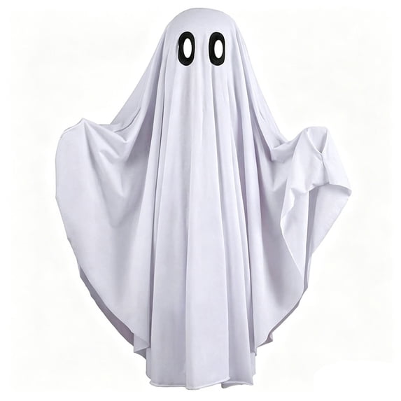 Wooowa Halloween White Ghost Cloak Costume for Adult Child with Pumpkin Bag Party Cosplay Decor