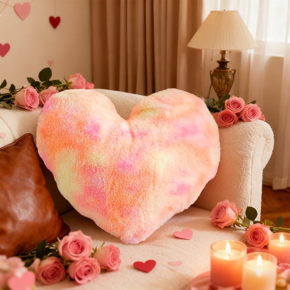 Wooowa Heart-Shaped Tie-Dye Plush Pillow - Soft Decorative Cushion, Romantic Valentine's Day Gift for Sofa, Bed & Bedroom