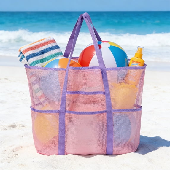 Wooowa Mesh Beach Tote Bag Breathable Swimwear Storage Bag Portable Toiletry Pouch for Travel Swimming and Seaside Essentials