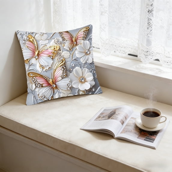 Wooowa Spring Butterfly Pattern Pillowcase Soft Throw Pillow Cover for Sofa Chair Spring Home Bedroom Decor