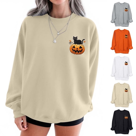 Wooowa Sweaters for Women Casual Crewneck Long Sleeve T-shirt Halloween Print Loose Pullover Sweater Tops