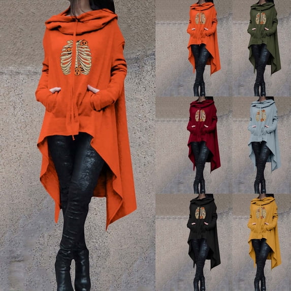 Wooowa Sweatshirts for Women Plus Size Tops with Pockets Halloween Print Long Sleeve Tunic Casual Hooded Pullover